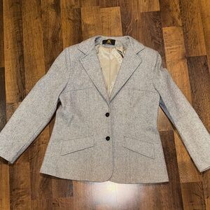 VINTAGE 100% Pure Virgin Wool Gray Womens Tailored Blazer Jacket (see size note)